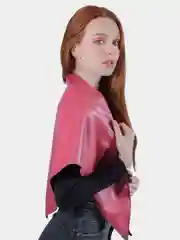 Кораллово-розовый косынка кожаная двусторонняя, платок женский из экокожи