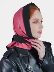 Кораллово-розовый косынка кожаная двусторонняя, платок женский из экокожи