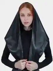 Черный косынка кожаная двусторонняя, платок женский из экокожи