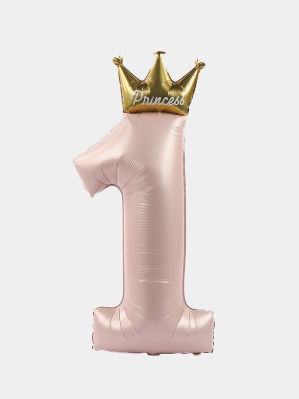 Шар фольгированный, 40", Цифра 1 с короной, цвет карамель