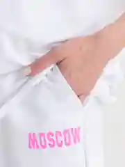 Белый женский костюм-двойка, футболка с шортами, с принтом "Moskow", оверсайз
