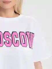 Белый женский костюм-двойка, футболка с шортами, с принтом "Moskow", оверсайз