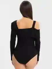 Черный боди женское, с длинным рукавом, ассиметричное