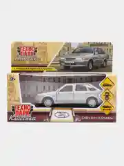 Серый металлик машина LADA-2114 12 см, Технопарк, металлическая, открываются передние двери и багажник
