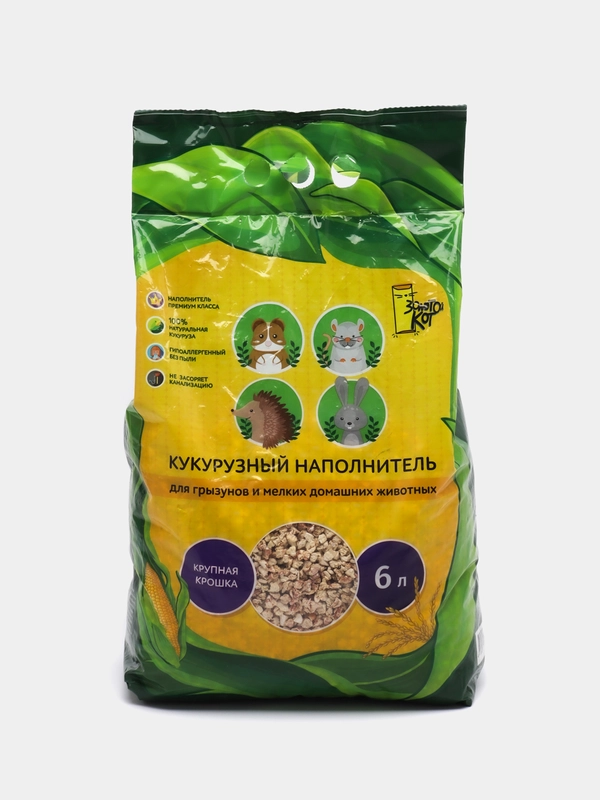 Наполнитель кукурузный "Золотой кот" для кошек и грызунов, 6 литров