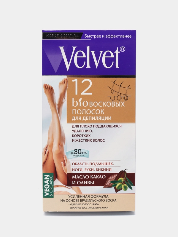 Velvet Восковые полоски для депиляции, для плохо поддающихся удалению волос