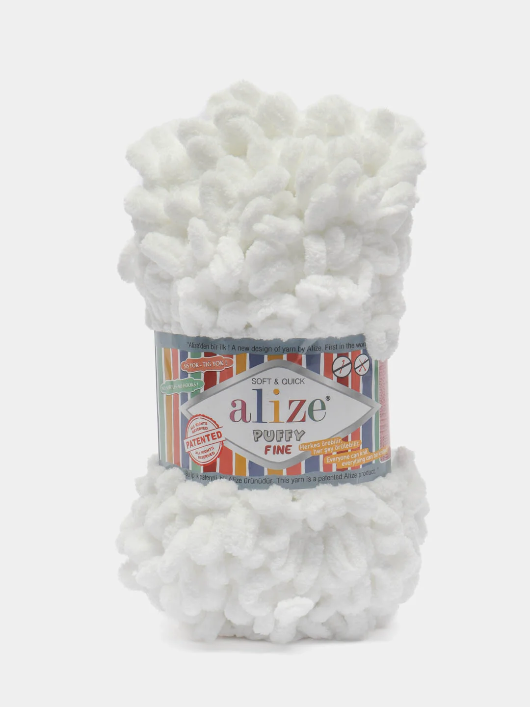 Белый пряжа Puffy Fine Alize 14 м, 100 гр