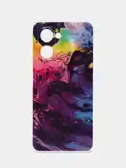 Пурпурный силиконовый чехол на Realme C33 / Реалми С33 прозрачный, с рисунком, защита камеры