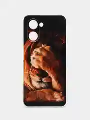 Светло-бежевый силиконовый чехол на Realme C33 / Реалми С33 прозрачный, с рисунком, защита камеры