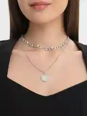 Серебряный ожерелье женское с подвеской, кулоном лицо, двойное