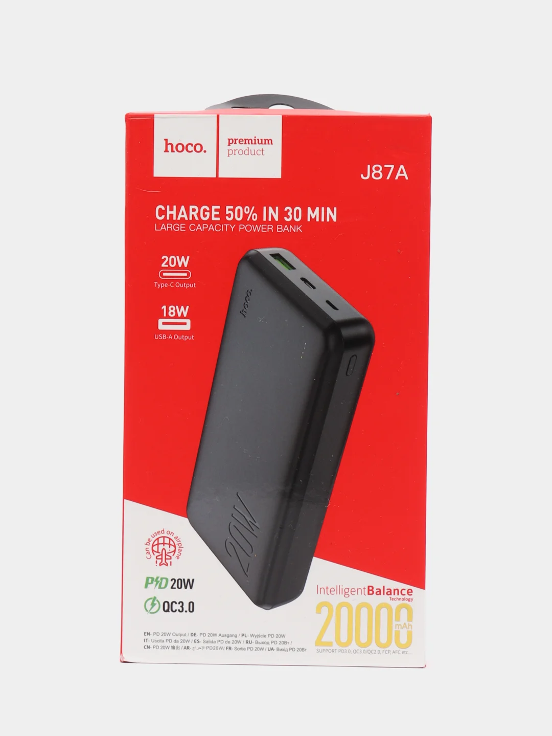 Внешний аккумулятор, 20000 mah, с быстрой зарядкой, Hoco J87A, Power Bank PD20W/QC3.0
