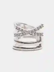 Серьги-каффы, геометрической формы с дорожкой из страз, серебристого цвета