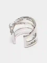 Серьги-каффы, геометрической формы с дорожкой из страз, серебристого цвета