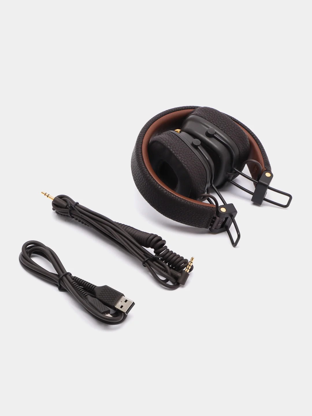 Коричневый беспроводные полноразмерные наушники Bluetooth и AUX, с микрофоном, джойстиком управления