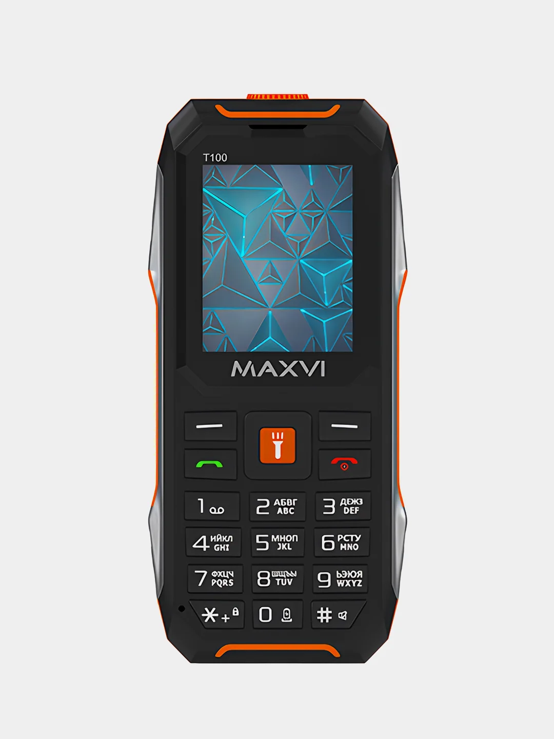 Оранжевый мобильный телефон Maxvi T100, прочный корпус, аккумулятор 1500 мАч, функция Power Bank