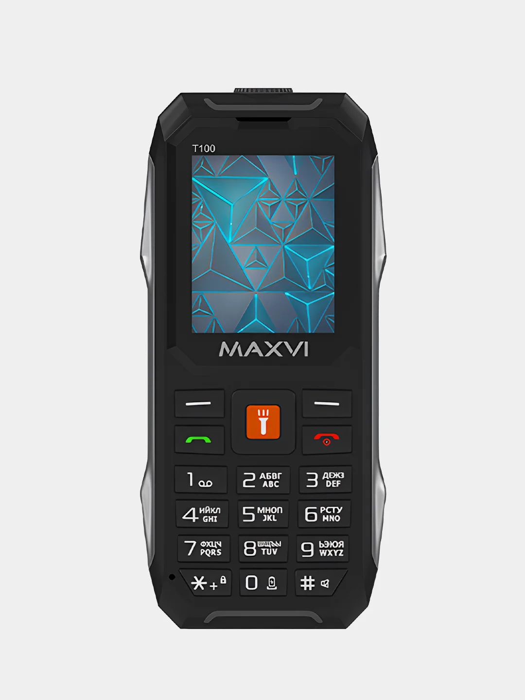 Черный мобильный телефон Maxvi T100, прочный корпус, аккумулятор 1500 мАч, функция Power Bank