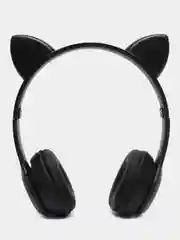 Черный беспроводные наушники светящиеся, ушки кошки MZ-P47 Bluetooth 5.0 с микрофоном, FM SD Mp3