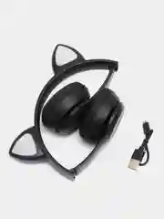 Черный беспроводные наушники светящиеся, ушки кошки MZ-P47 Bluetooth 5.0 с микрофоном, FM SD Mp3