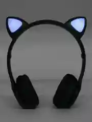 Черный беспроводные наушники светящиеся, ушки кошки MZ-P47 Bluetooth 5.0 с микрофоном, FM SD Mp3
