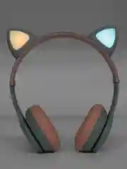 Синий беспроводные наушники светящиеся, ушки кошки MZ-P47 Bluetooth 5.0 с микрофоном, FM SD Mp3