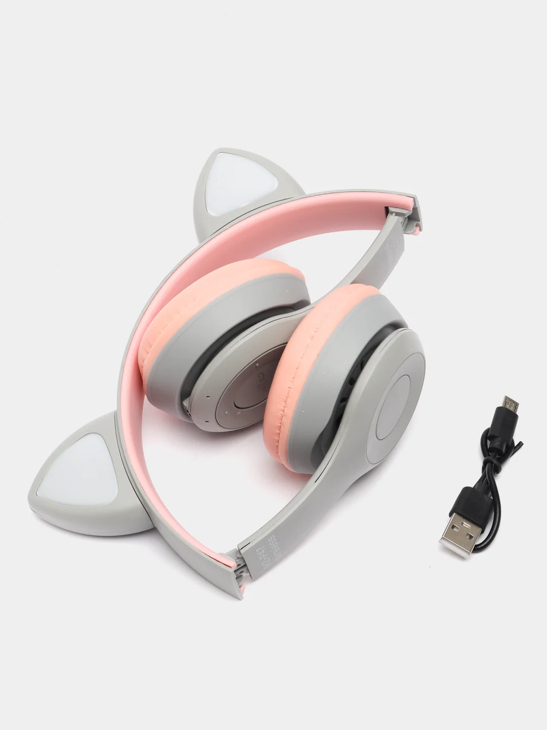 Синий беспроводные наушники светящиеся, ушки кошки MZ-P47 Bluetooth 5.0 с микрофоном, FM SD Mp3