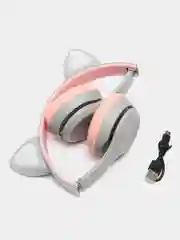 Синий беспроводные наушники светящиеся, ушки кошки MZ-P47 Bluetooth 5.0 с микрофоном, FM SD Mp3