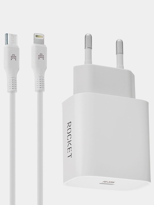 Зарядное устройство ROCKET Space Combo 20W USB-C + кабель Type C / Lightning
