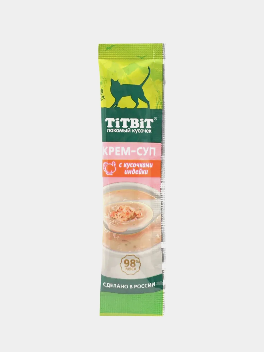 Крем-суп для кошек Titbit с кусочками индейки, 16 штук по 10г
