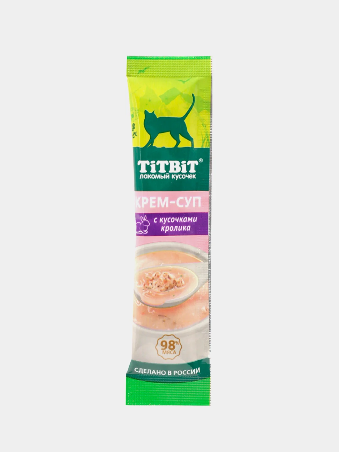 Крем-суп для кошек Titbit с кусочками кролика, 16 штук по 10г