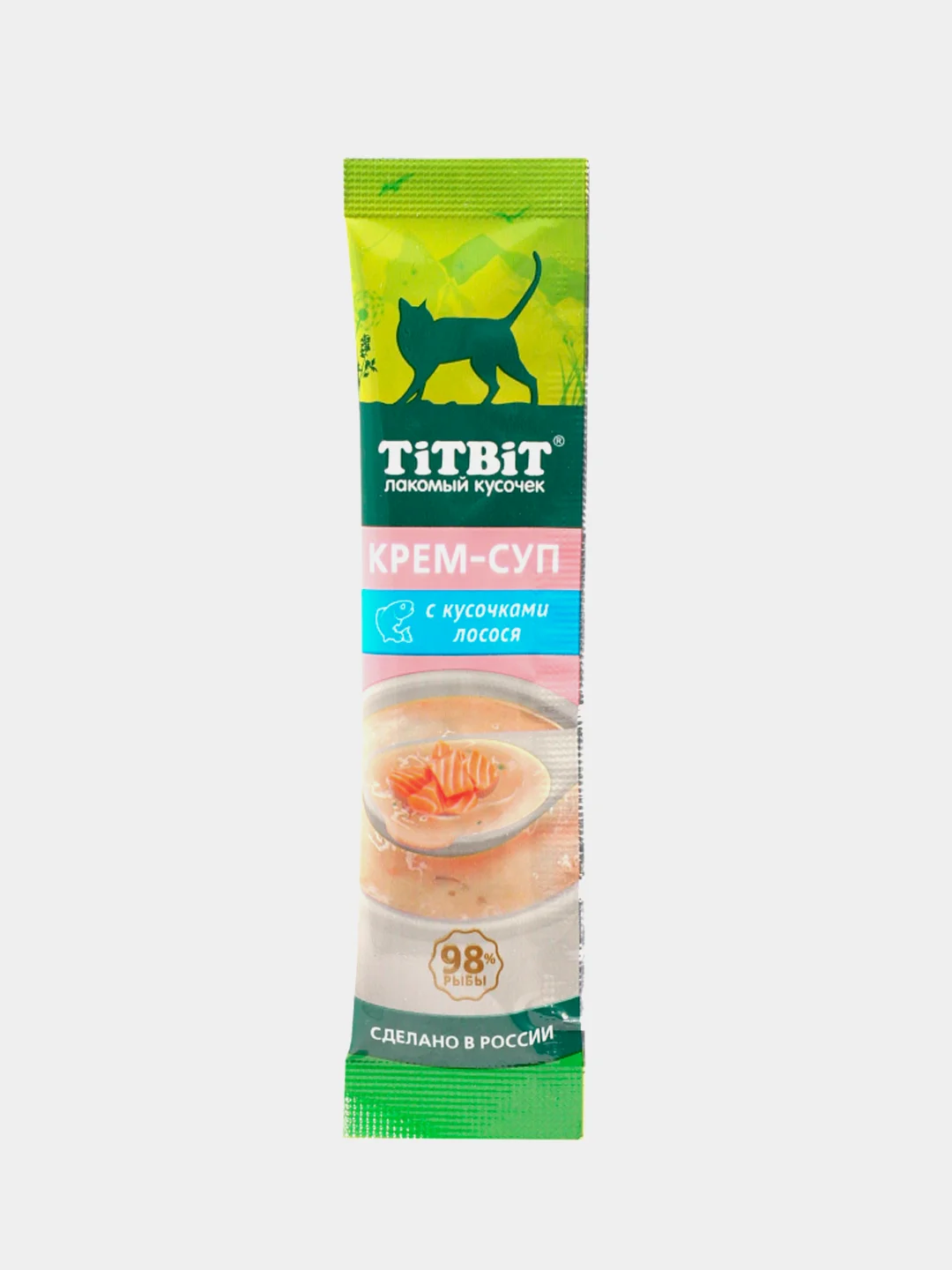 Крем-суп для кошек Titbit с кусочками лосося, 16 штук по 10г