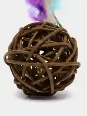 Фиолетовый игрушка для кошек. Шар деревянный с колокольчиком и пером