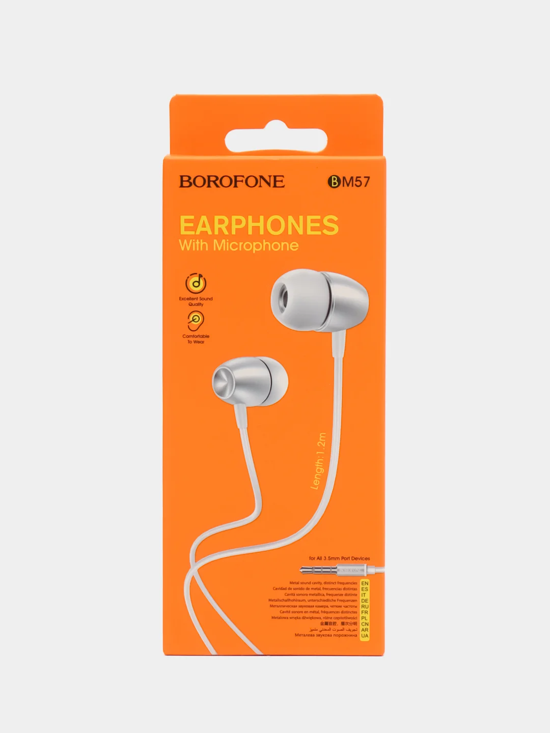 Серый наушники с микрофоном Borofone для iPhone и Android, с разъёмом 3.5 Jack