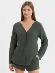 Зеленый летний женский пляжный костюм из муслина с шортами