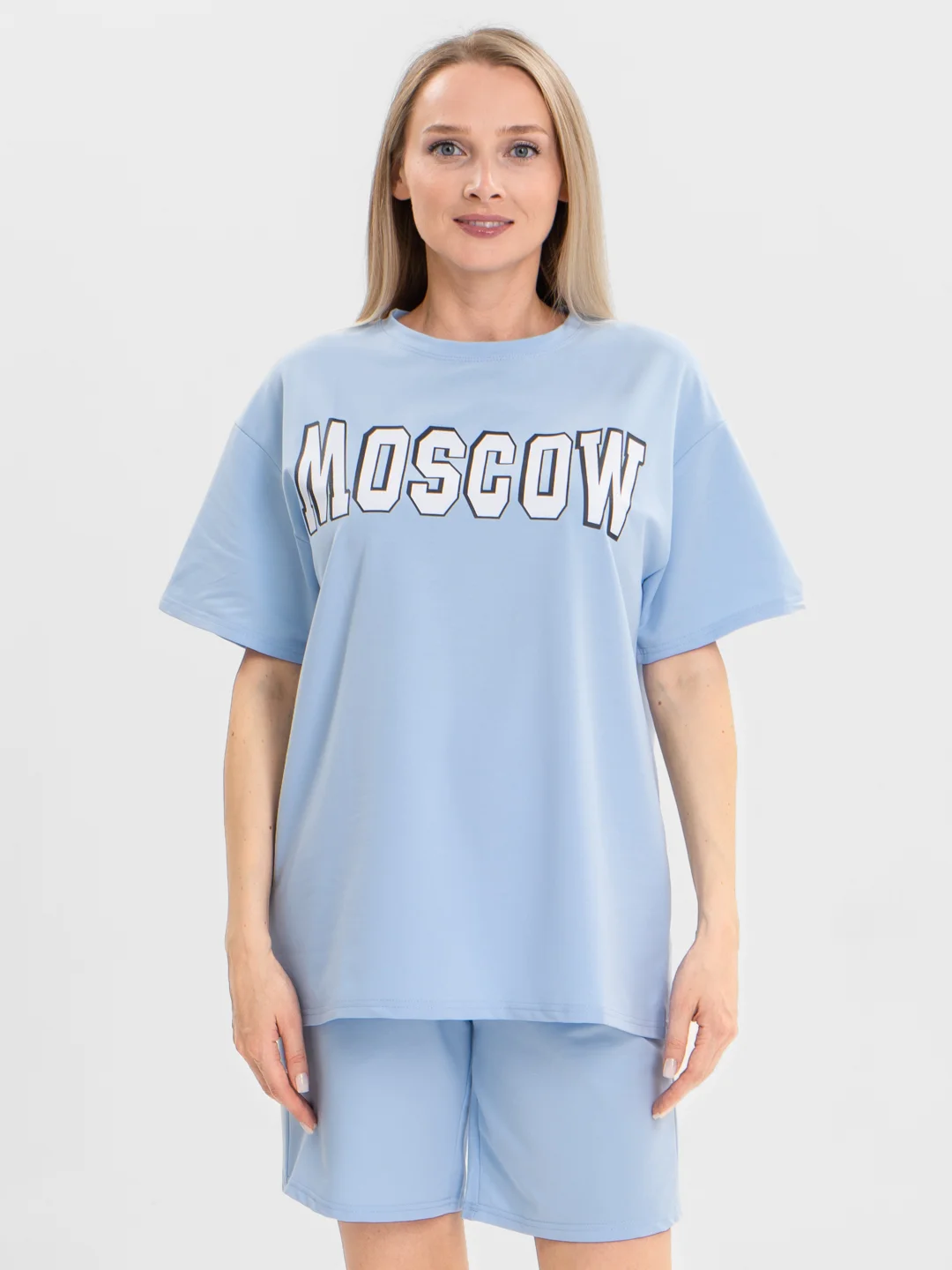 Ледяной женский костюм-двойка, футболка с шортами, с принтом "Moskow", оверсайз
