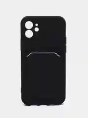 Темно-синий чехол на iPhone (Айфон) 11, 13, 14, 7 8 Plus X XR XS, 12 Mini Pro Max, с карманом для карт