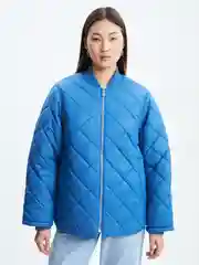Синий стеганый бомбер женский Zarina