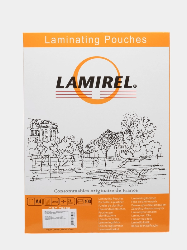 Пленка для ламинирования Lamirel, A4, 75 мкм, 100 штук, глянцевые, 216 х 303 мм