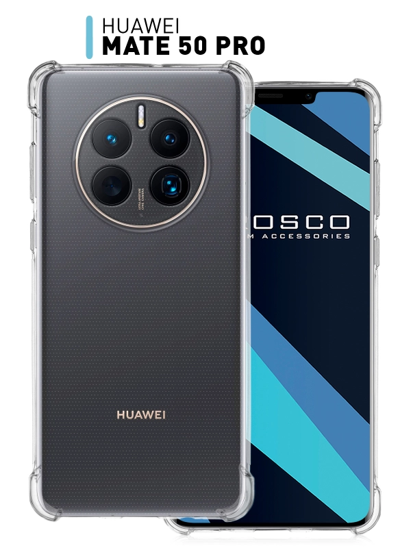 Чехол для Huawei Mate 50 Pro противоударный силиконовый ROSCO прозрачный, усиленные углы