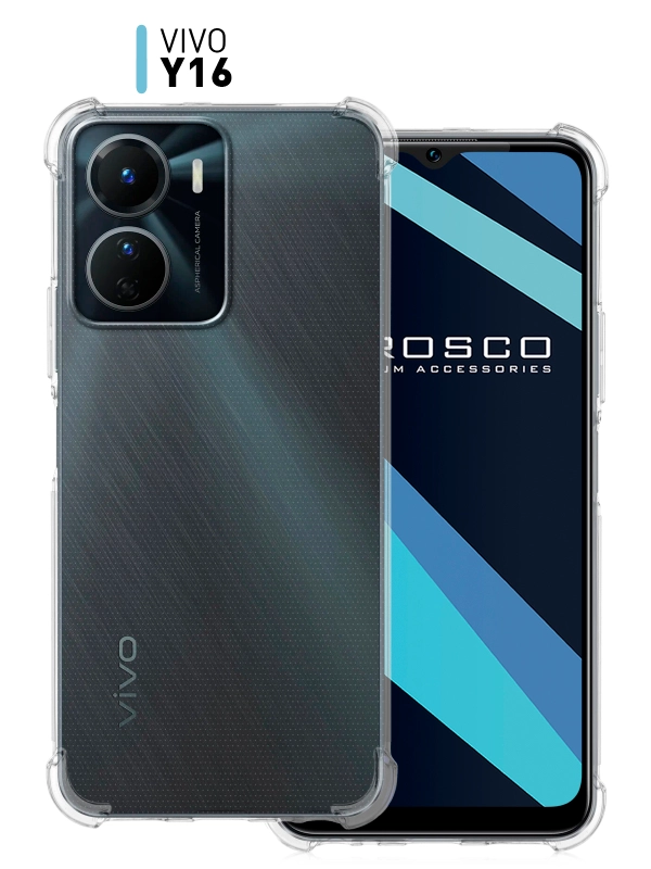 Противоударный чехол ROSCO для Vivo Y16, силиконовый с усиленными углами, прозрачный