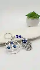 Серебряный брелок для ключей оберег рука хамса турецкий глаз фатимы