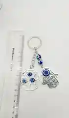 Серебряный брелок для ключей оберег рука хамса турецкий глаз фатимы