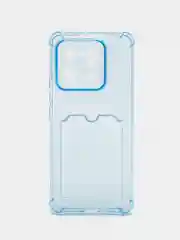 Светло-синий силиконовый чехол для Xiaomi 13 Pro (Сяоми 13 Про), с карманом для карт, прозрачный