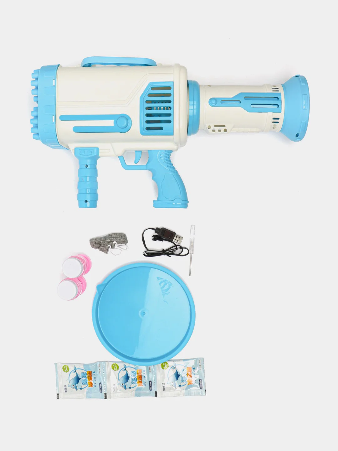 Голубой генератор мыльных пузырей пистолет "Bubble Blaster Bazooka" 64 отверстия, автомат Базука