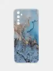 Голубой силиконовый чехол на Realme 6 Pro / Реалми 6 Про прозрачный, с рисунком, защита камеры