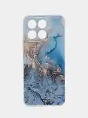 Голубой силиконовый чехол на Honor X8A / Хонор X8A прозрачный, с рисунком, защита камеры