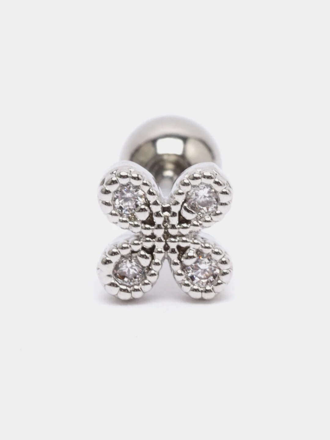 Зеленый микросерьга ( пирсинг ) "Silver" со стержнем из нержавеющей стали