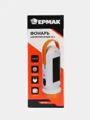 ЕРМАК фонарь аккумуляторный, 2-в-1, 17+0,5 Вт, LED, шнур 220В, солнечная батарея, пластик, 14,5 x 5,5 см
