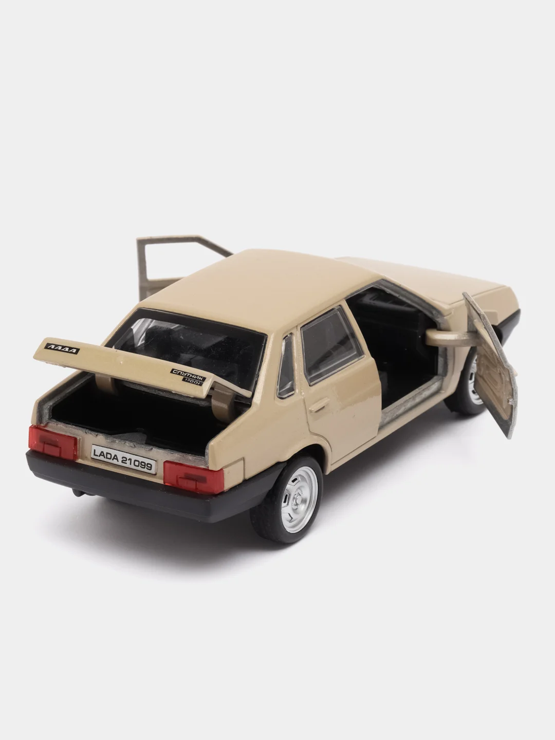 Бежевый машина LADA-21099, 12 см, Технопарк, металлическая, открываются передние двери и багажник