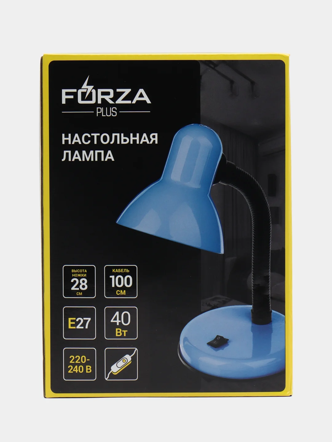 FORZA Лампа настольная, Е27, 28 см, 40 Вт, 220 В, с выключателем, шнур 67 см, 5 цветов