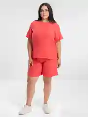 Коралловый домашний женский костюм с шортами и футболкой